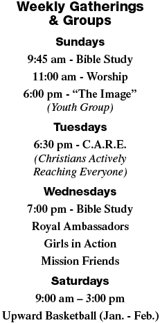 Weekly Gatherings & Groups - Days & Times